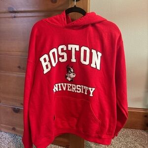 Fanatics Boston University red and white hoodie fits like a medium